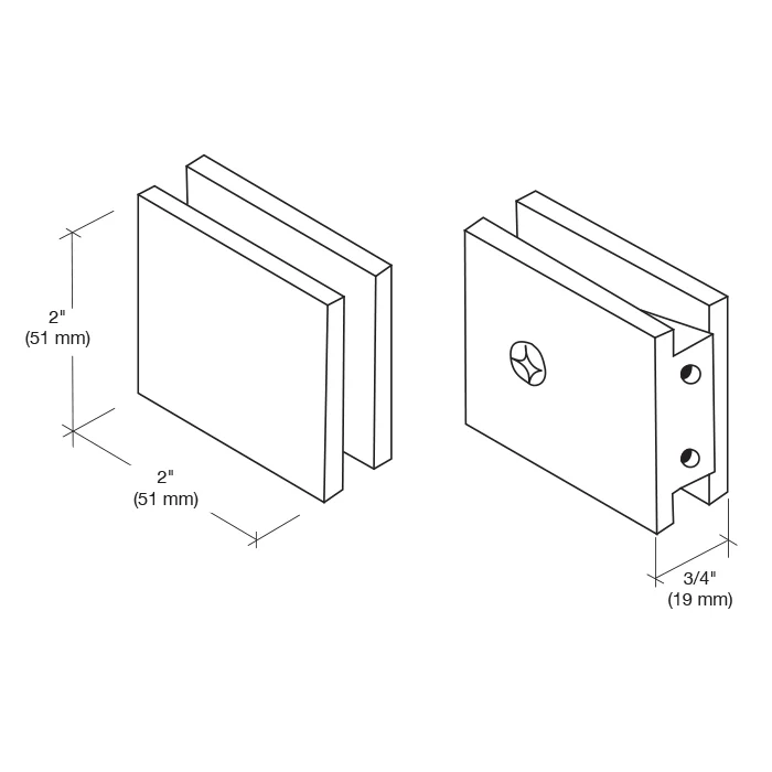 Shower Glass Square Notch-in-Glass Fixed Panel U-Clamp, Brushed Nickel – CRL SGCU1BN, photo 3