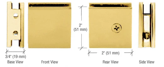 Shower Glass Square Notch-in-Glass Fixed Panel U-Clamp, Unlacquered Brass – CRL SGCU1ULBR, photo 2