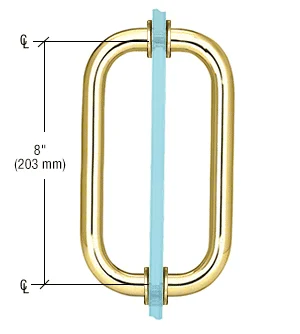 Shower Door 8" Back-to-Back Pull Handle with Metal Washers, Polished Brass – CRL SPH8BR, photo 2