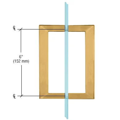 Shower Door 6" Square Back-to-Back Pull Handle, Unlacquered Brass – CRL SQ6X6ULBR, photo 2