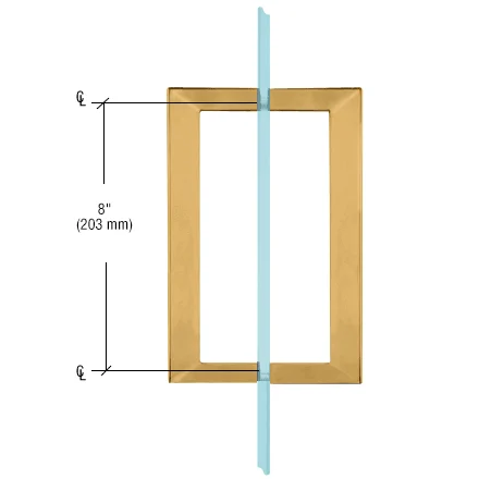 Shower Door 8" Back-to-Back Square Pull Handle, Unlacquered Brass – CRL SQ8X8ULBR, photo 2