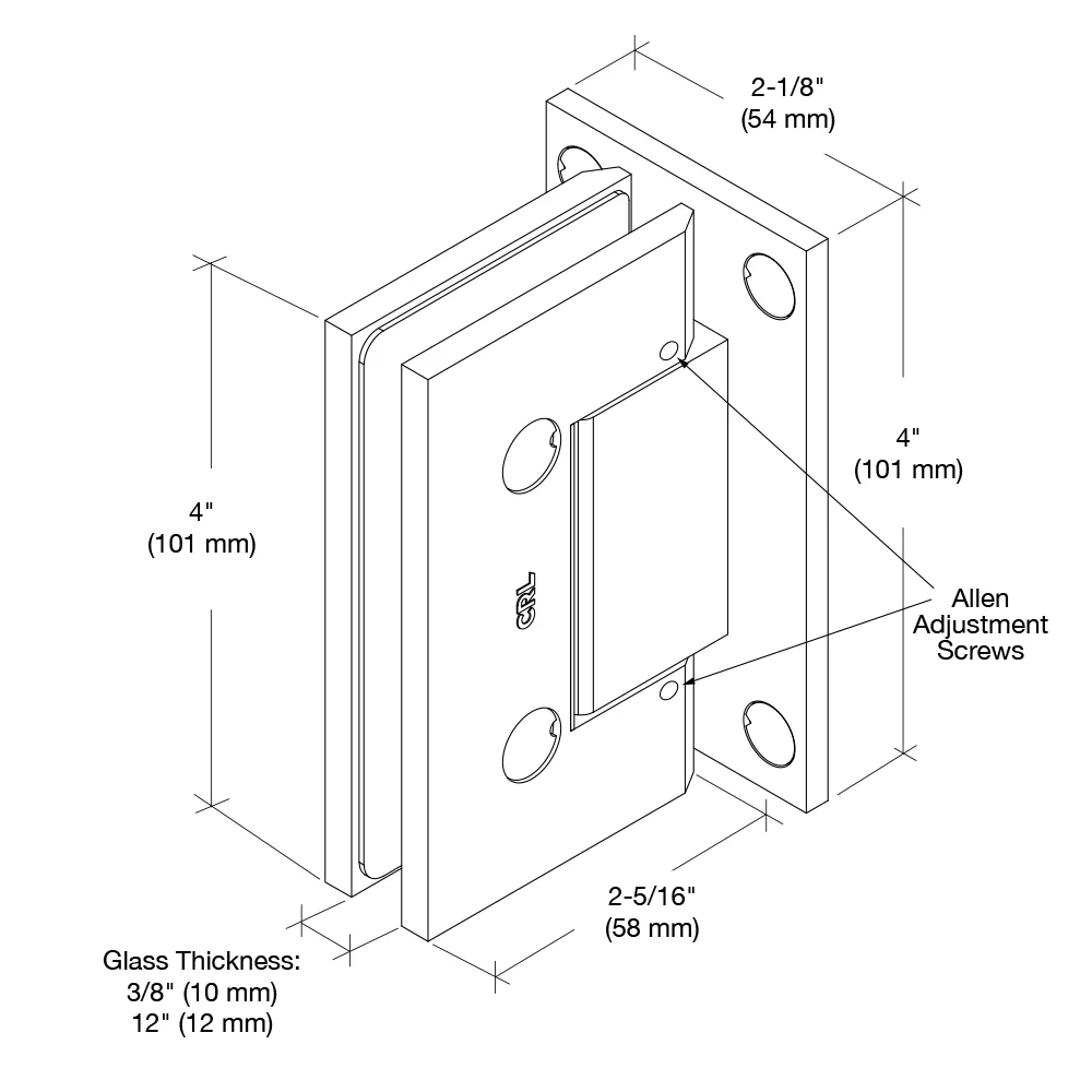 Shower Door Hinge: Trento 337 Adjustable Wall Mount, Full Back Plate, Satin Brass – CRL TNT337SB, photo 6