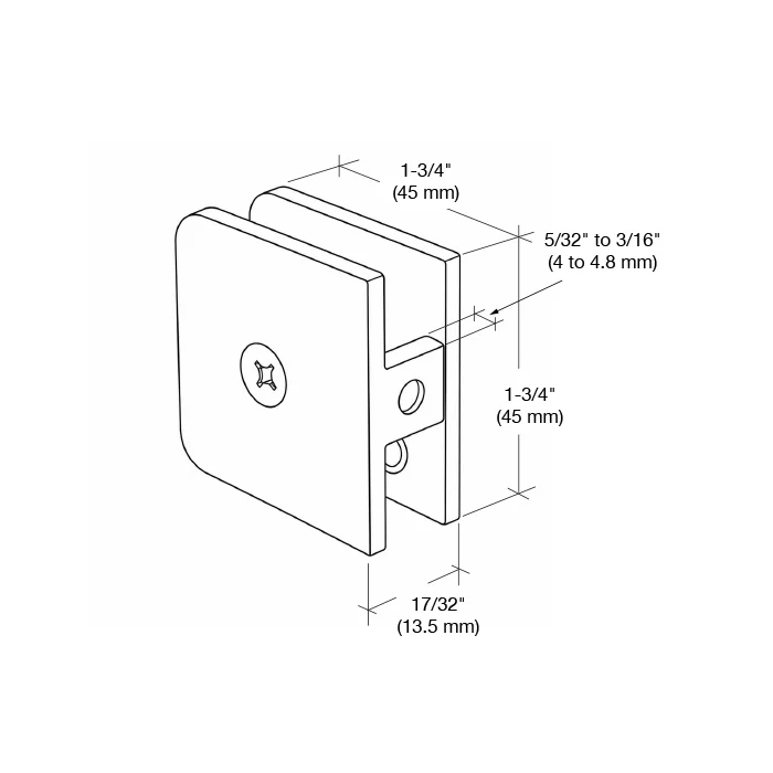 Shower Glass Junior Traditional Fixed Panel U-Clamp for 1/4" Glass, Brushed Nickel – CRL UC66BN, photo 3