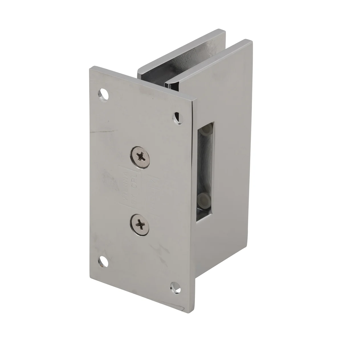 Full back plate: back of a CRL Vienna 037 shower door hinge, the side that screws to the wall