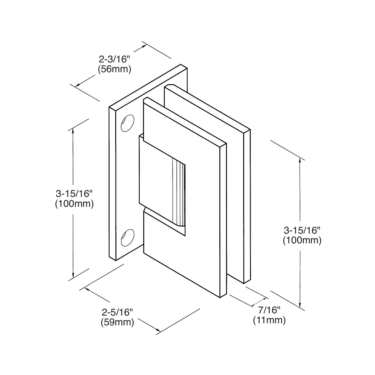 Shower Door Hinge: Vienna 037 Wall Mount, Full Back Plate, Polished Nickel – CRL V1E037PN, photo 4