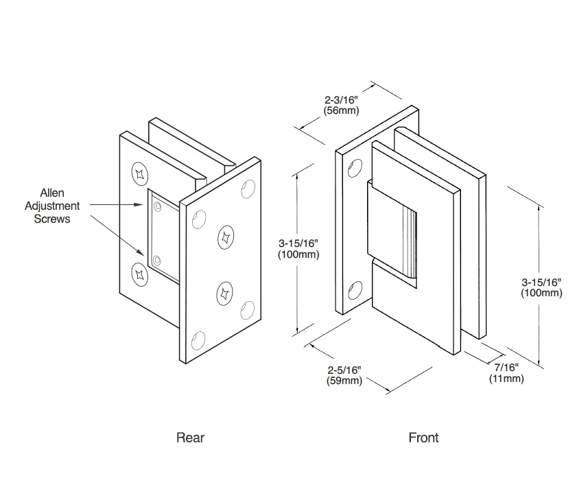 Shower Door Hinge: Vienna 337 Adjustable Wall Mount, Full Back Plate, French Gold – CRL V1E337FG, photo 4