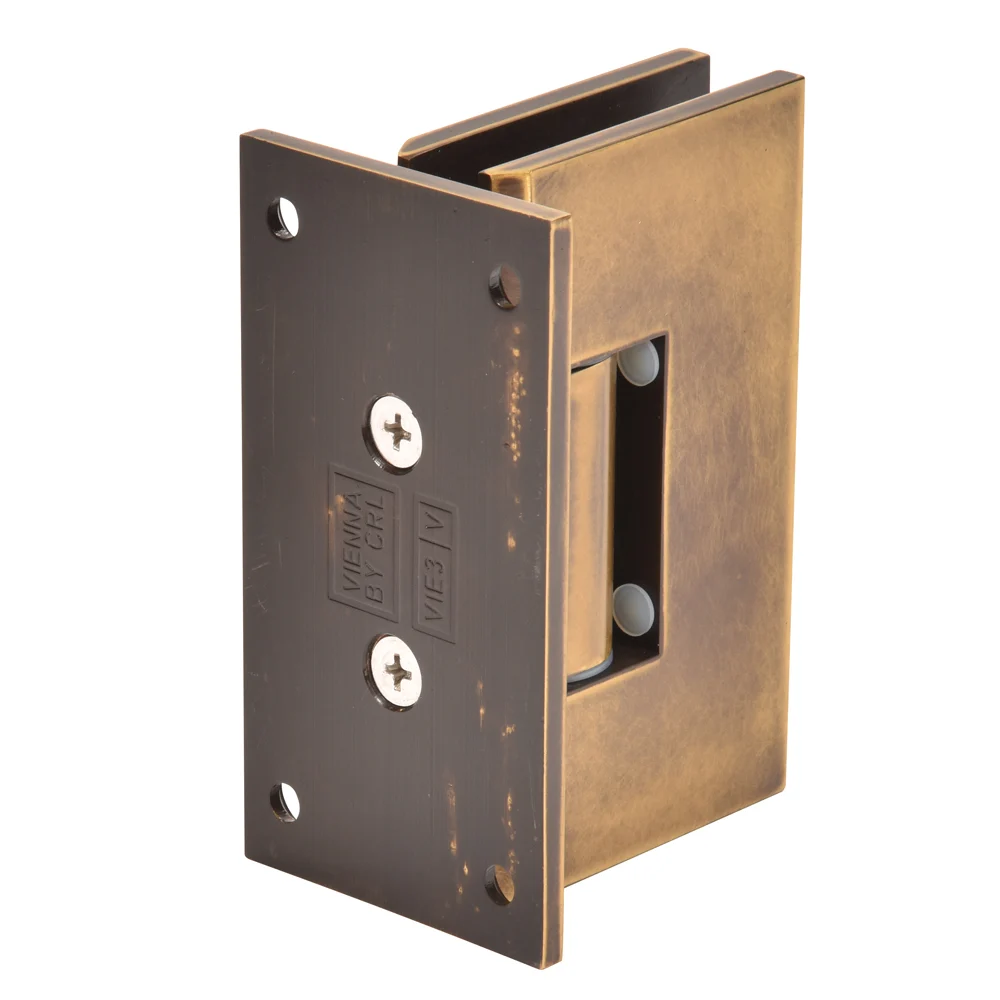 Shower Door Hinge: Vienna 337 Adjustable Wall Mount, Full Back Plate, Vintage Brass – CRL V1E337VBR, photo 3
