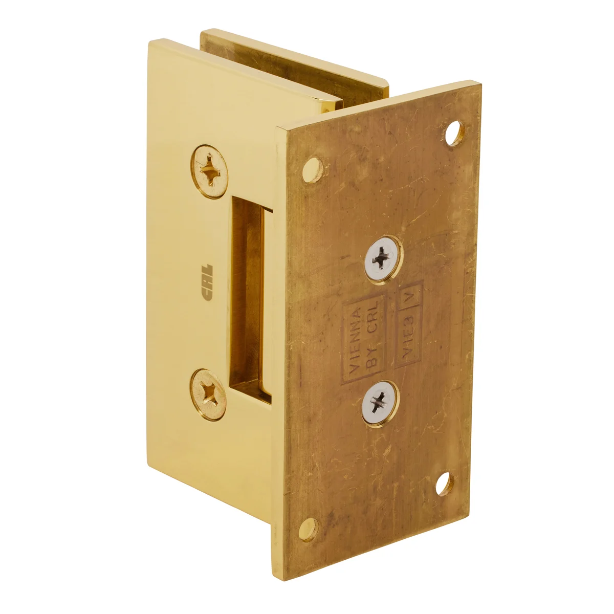 Shower Door Hinge: Vienna 537 5° Pre-Set Wall Mount, Full Back Plate, Polished Brass – CRL V1E537BR, photo 3