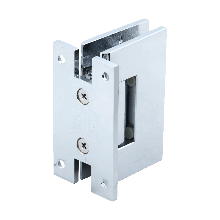 H back plate: back of a CRL Vienna 037 shower door hinge, the side that screws to the wall