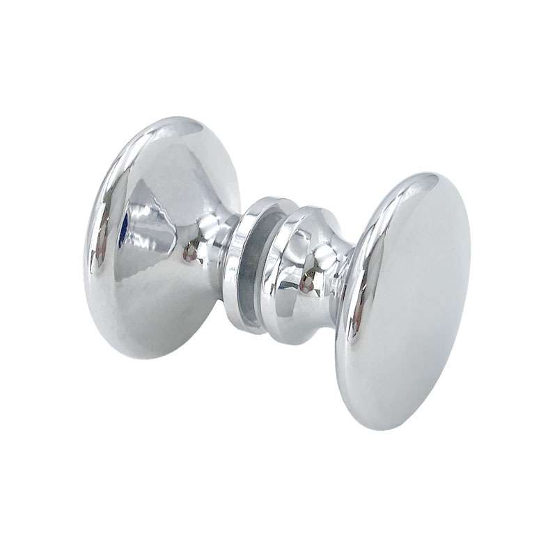 Shiny, silver double-sided IDEAL Knob with a smooth, round design, connected by a central stem and a small rubber ring in the middle.