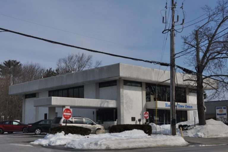 Hamilton Town Office building in winter
