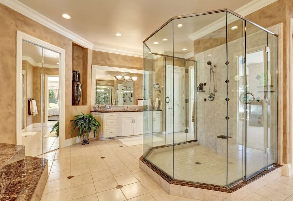 Luxury bathroom with glass shower enclosure