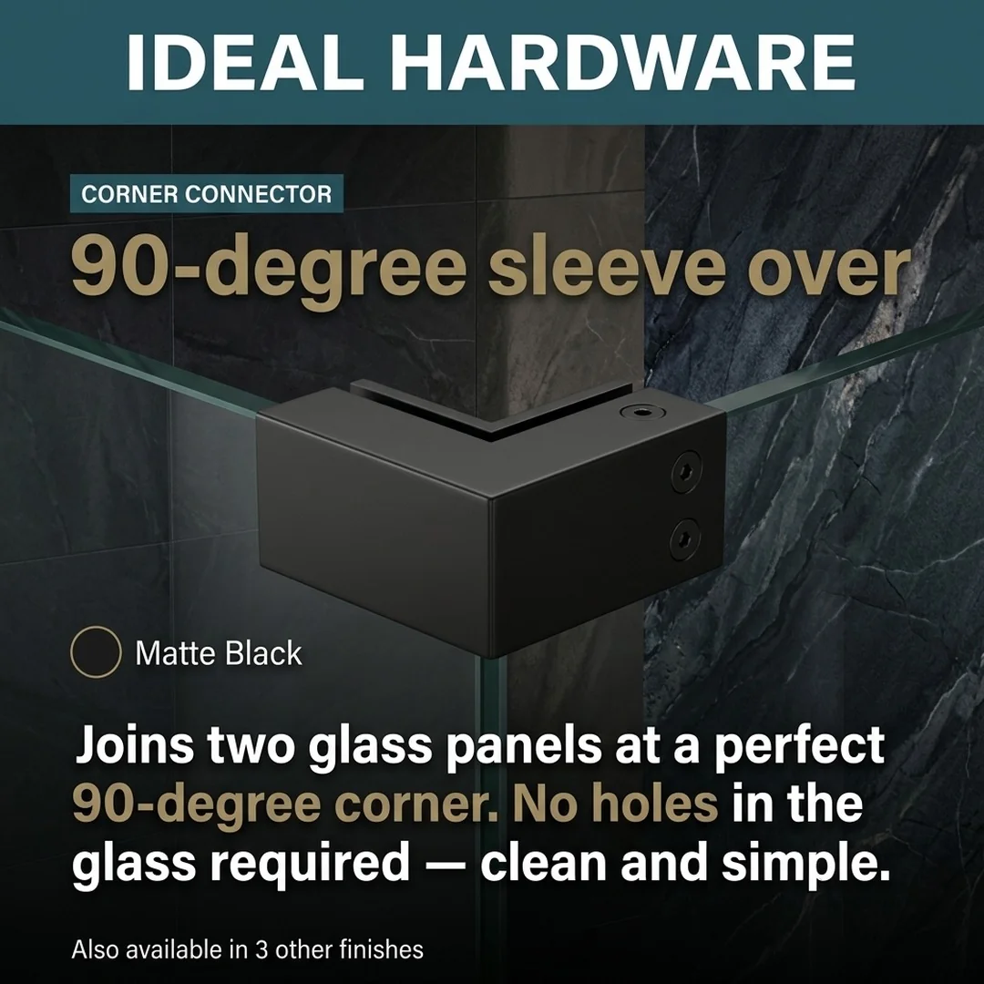 Matte Black 90-degree sleeve over for frameless shower door
