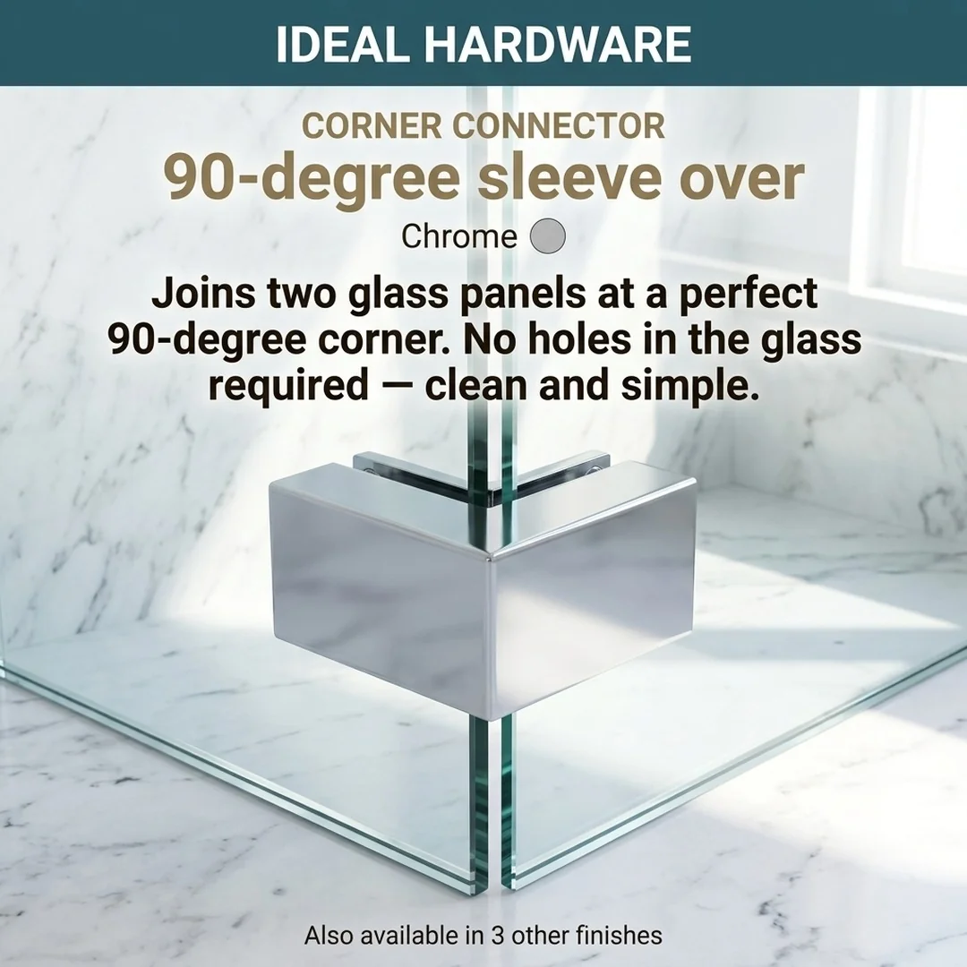 Chrome 90-degree sleeve over for frameless shower door