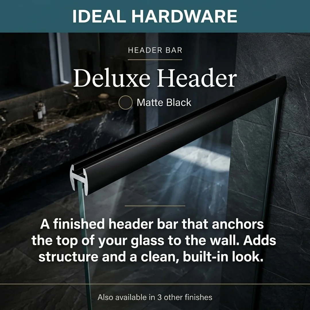 Matte Black Deluxe Header for frameless shower door