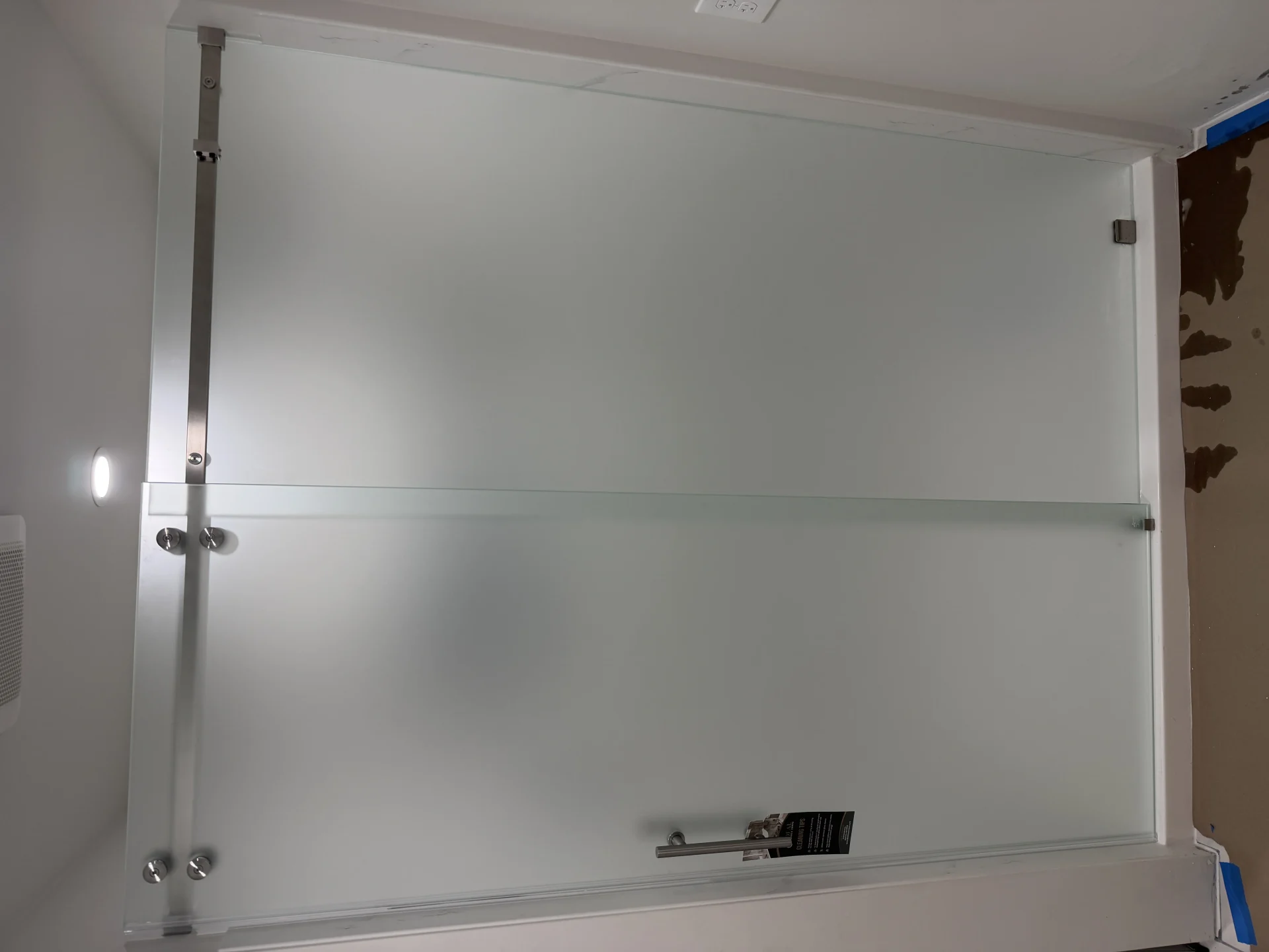frameless sliding bypass shower door brushed nickel frosted glass Gloucester MA
