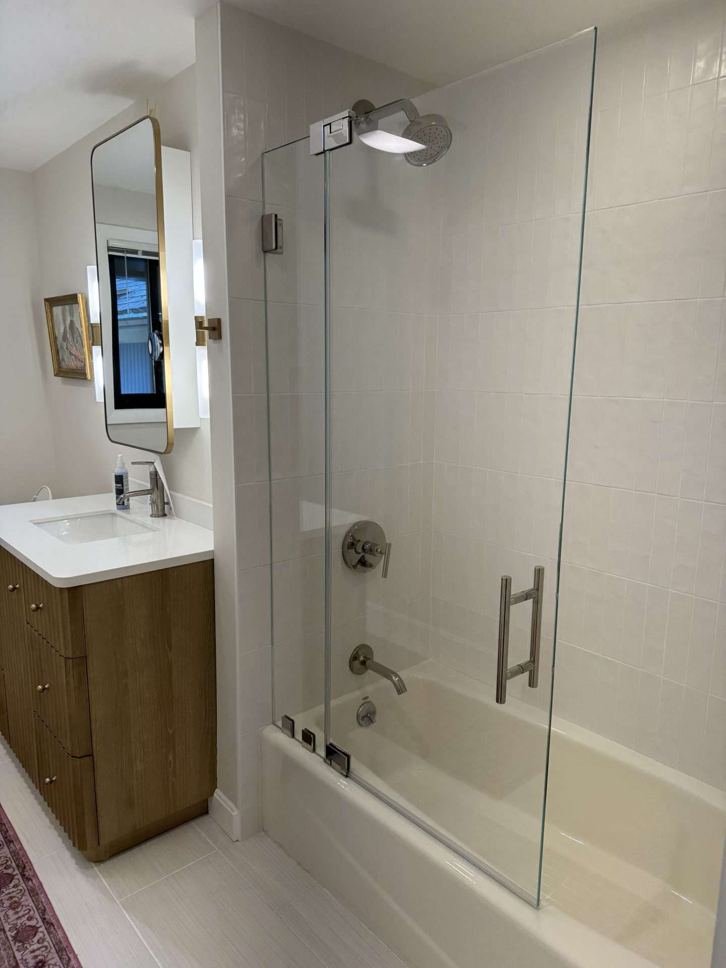 Frameless glass shower door installation in North Shore, MA