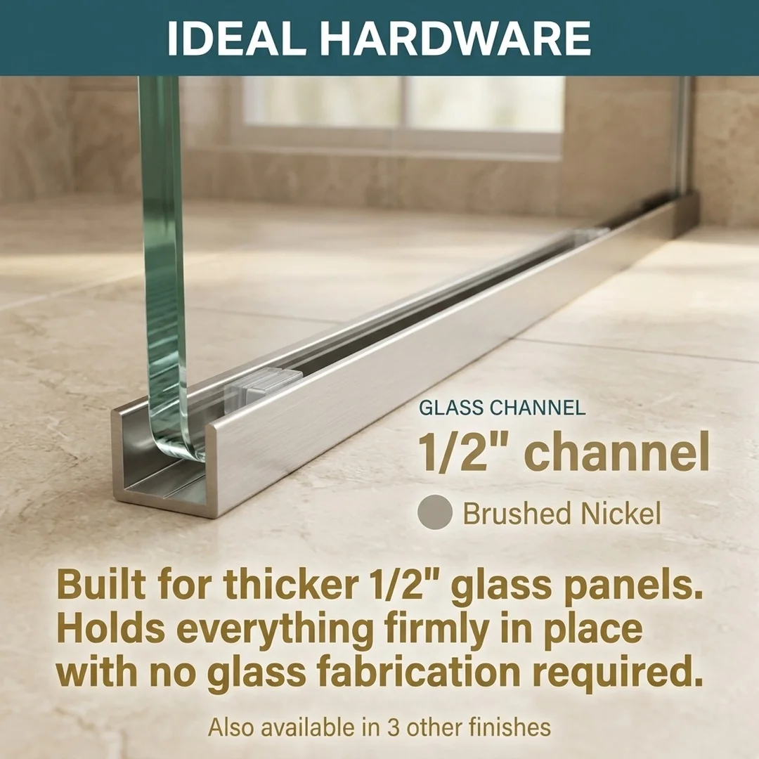 Brushed Nickel 1/2 inch channel for frameless shower door