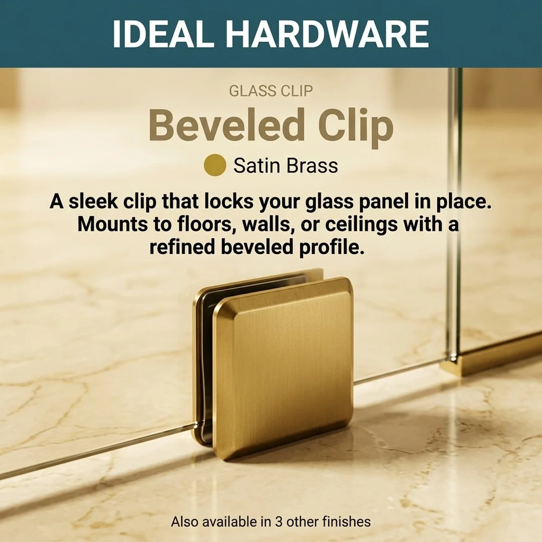 Satin Brass Beveled Clip for frameless shower door