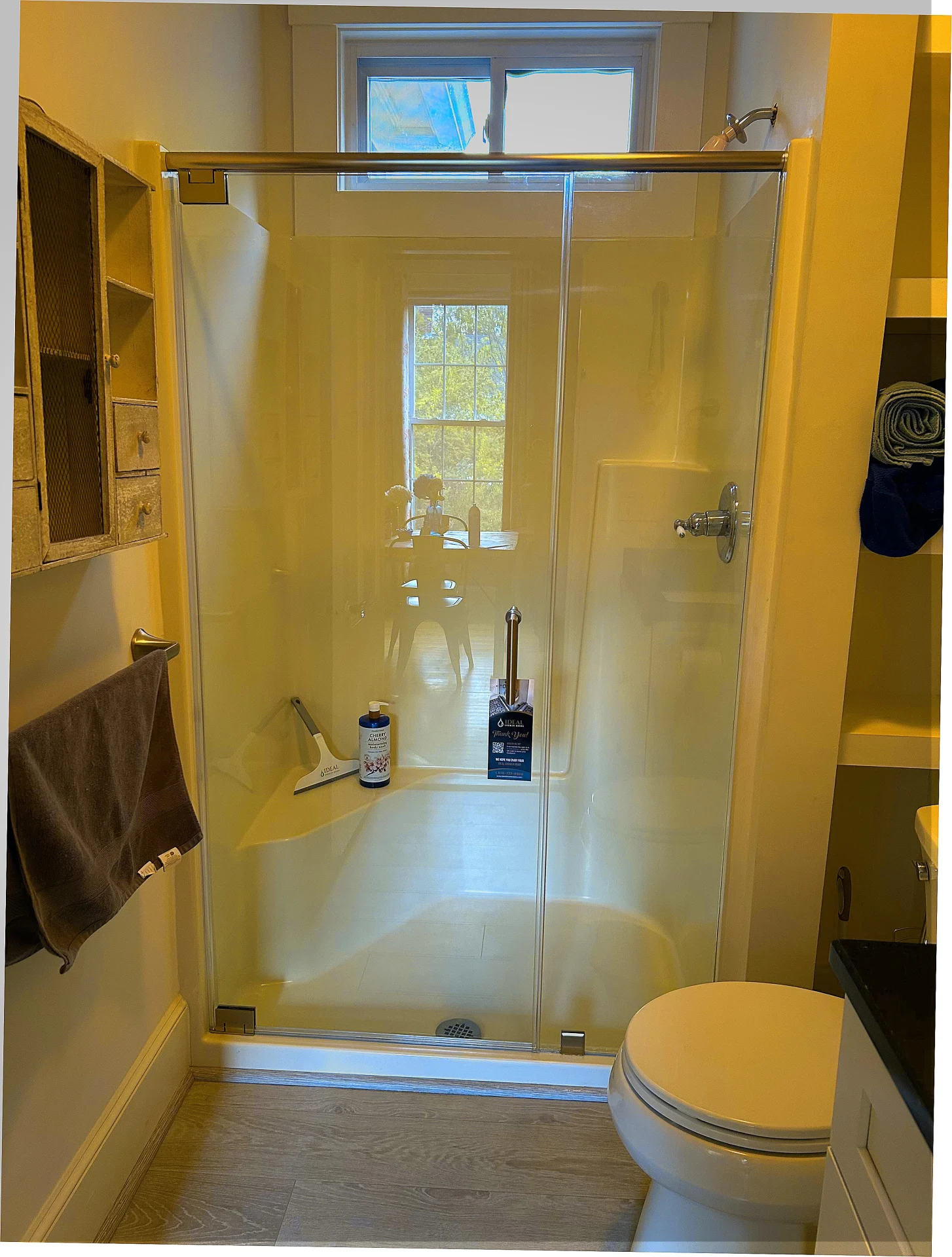 Sliding shower door, chrome hardware, tub enclosure, Yarmouth ME