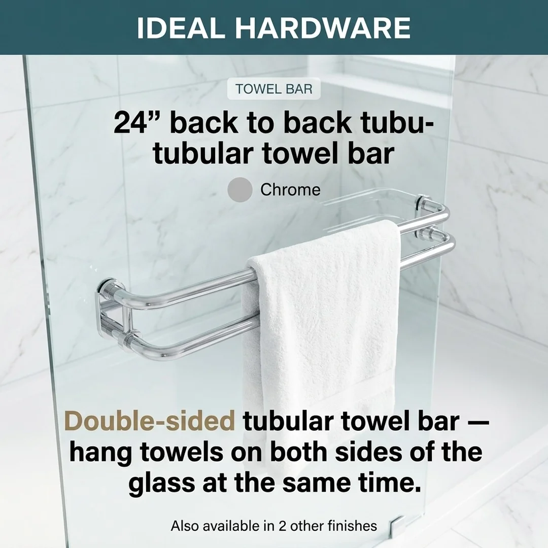 Chrome back to back tubular towel bar for frameless shower door